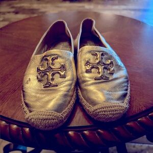 Gold Espadrille Flats with Logo